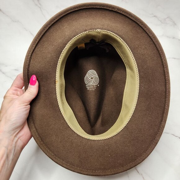 Dorfman Pacific 100% Wool Felt Fedora Hat Moss Brown Band and Buckle Men's S - Picture 3 of 5